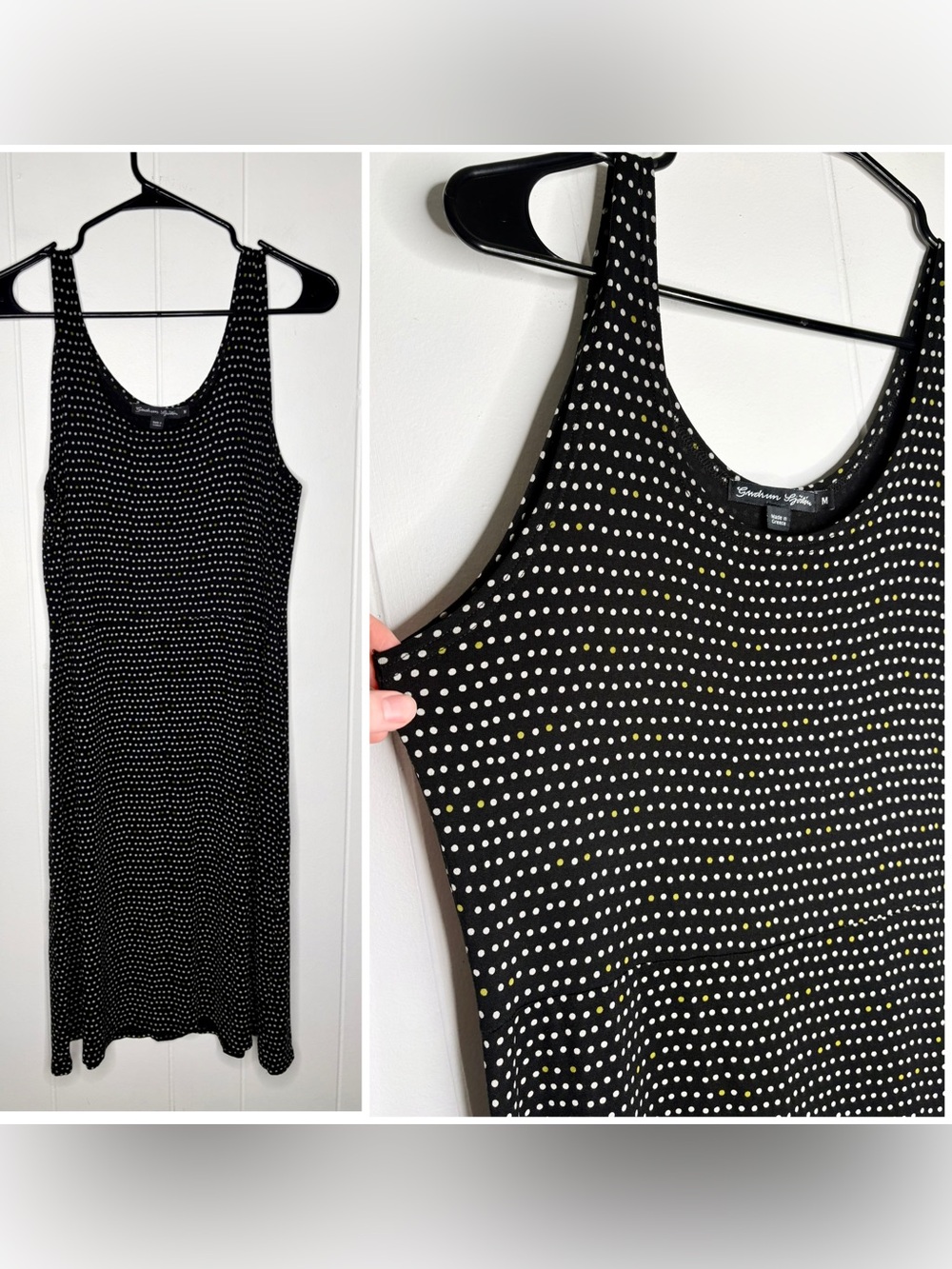 Gudrun Sjödén Micromodal Dress Black White Green Polka Dots Medium Laganlook